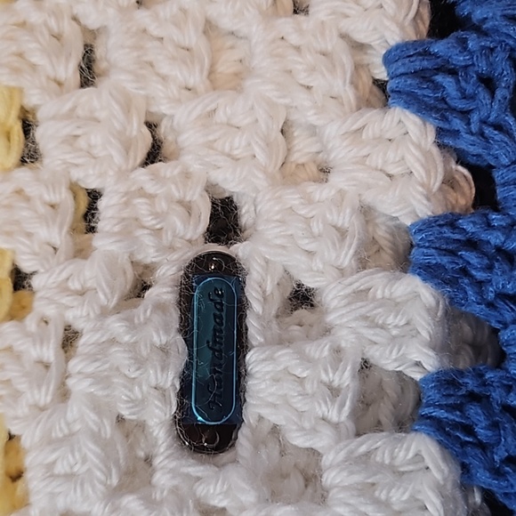 Handcrafted Upcycle Bag Hand Knit Crochet Stitch Handmade Multicolored Stripes - Picture 4 of 17